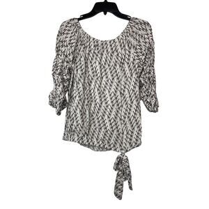 Coco Blanco top shirt blouse women's large ZEBRA print shirred sleeves tie front